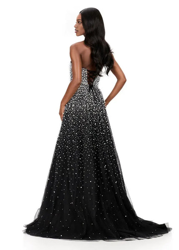 Sparkling A Line Strapless Sweetheart Tulle Long Beaded Corset Prom Dress