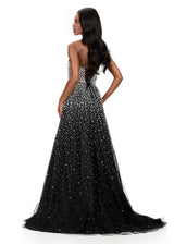 Sparkling A Line Strapless Sweetheart Tulle Long Beaded Corset Prom Dress