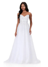 Sparkling A Line Strapless Sweetheart Tulle Long Beaded Corset Prom Dress