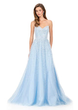 Sparkling A Line Strapless Sweetheart Tulle Long Beaded Corset Prom Dress