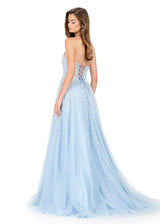 Sparkling A Line Strapless Sweetheart Tulle Long Beaded Corset Prom Dress