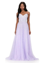 Sparkling A Line Strapless Sweetheart Tulle Long Beaded Corset Prom Dress