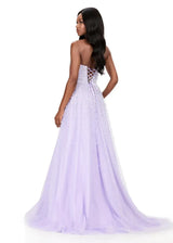 Sparkling A Line Strapless Sweetheart Tulle Long Beaded Corset Prom Dress