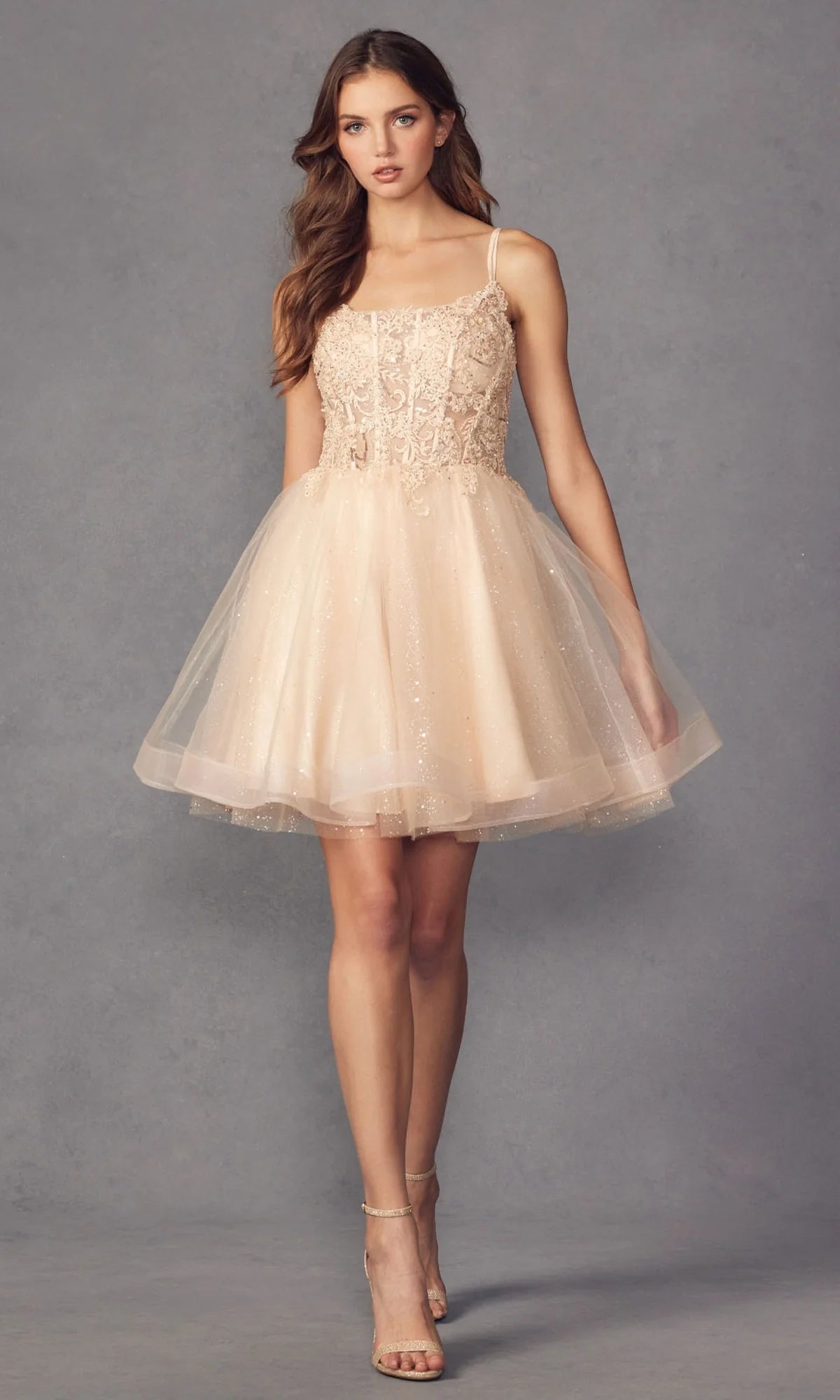 Sparkling A-line Scoop Sleeveless Tulle Short Lace Applique Crisscross Back Homecoming Dress