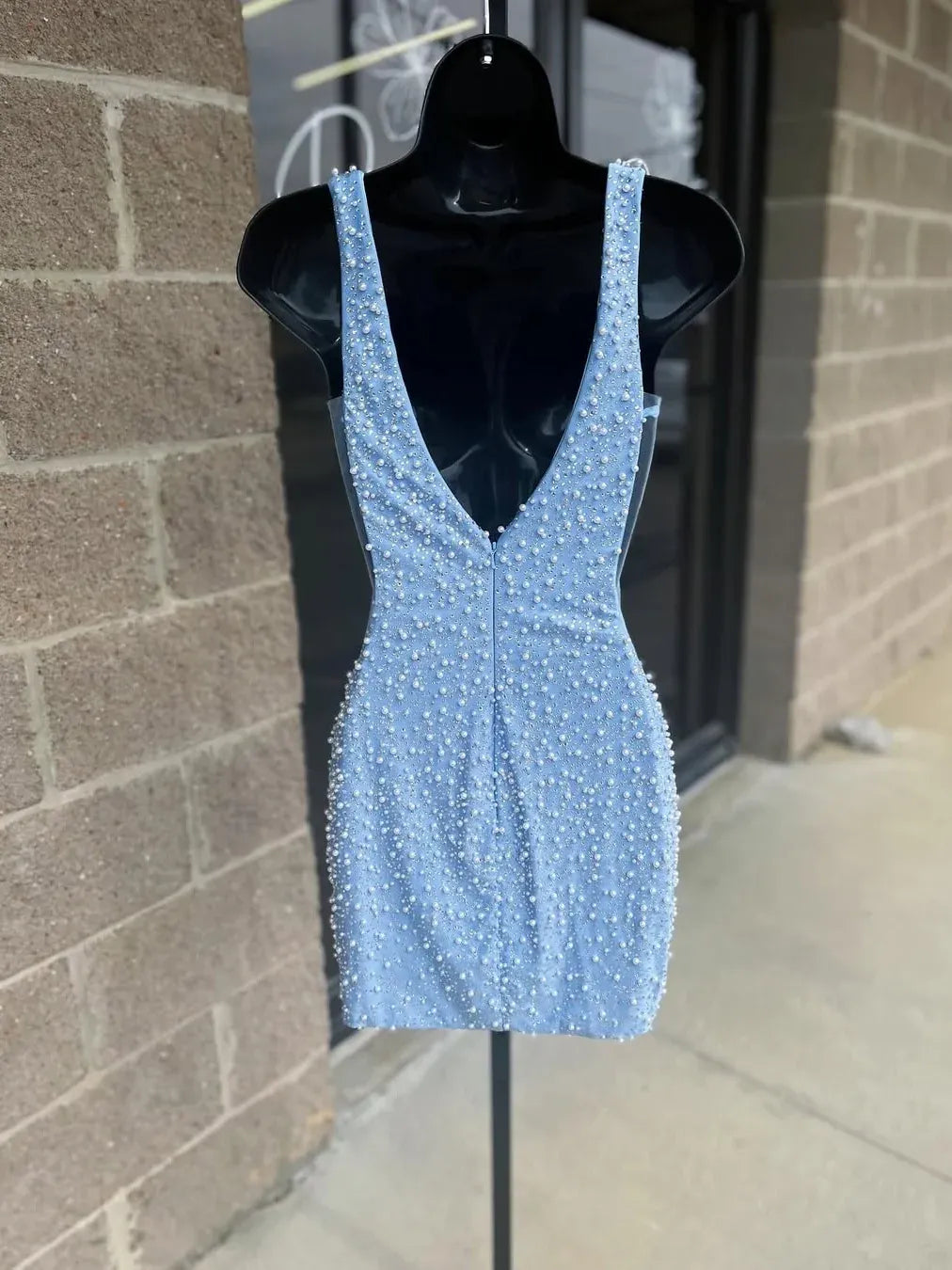 Sparkling Deep V Sleeveless Beaded Bodycon Short Homecoming Dress
