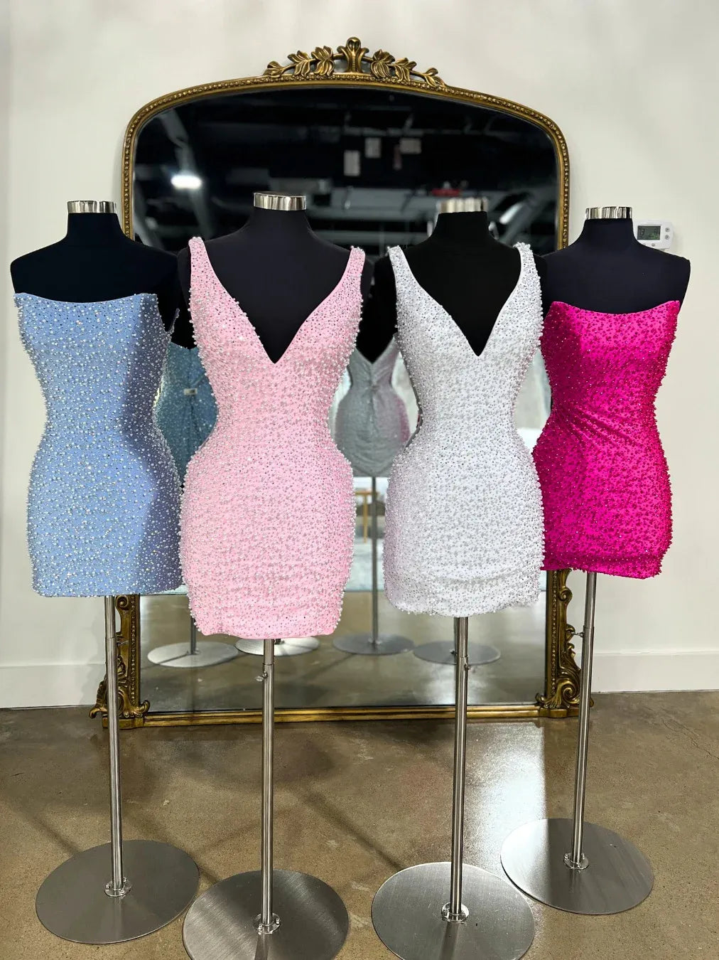 Sparkling Deep V Sleeveless Beaded Bodycon Short Homecoming Dress