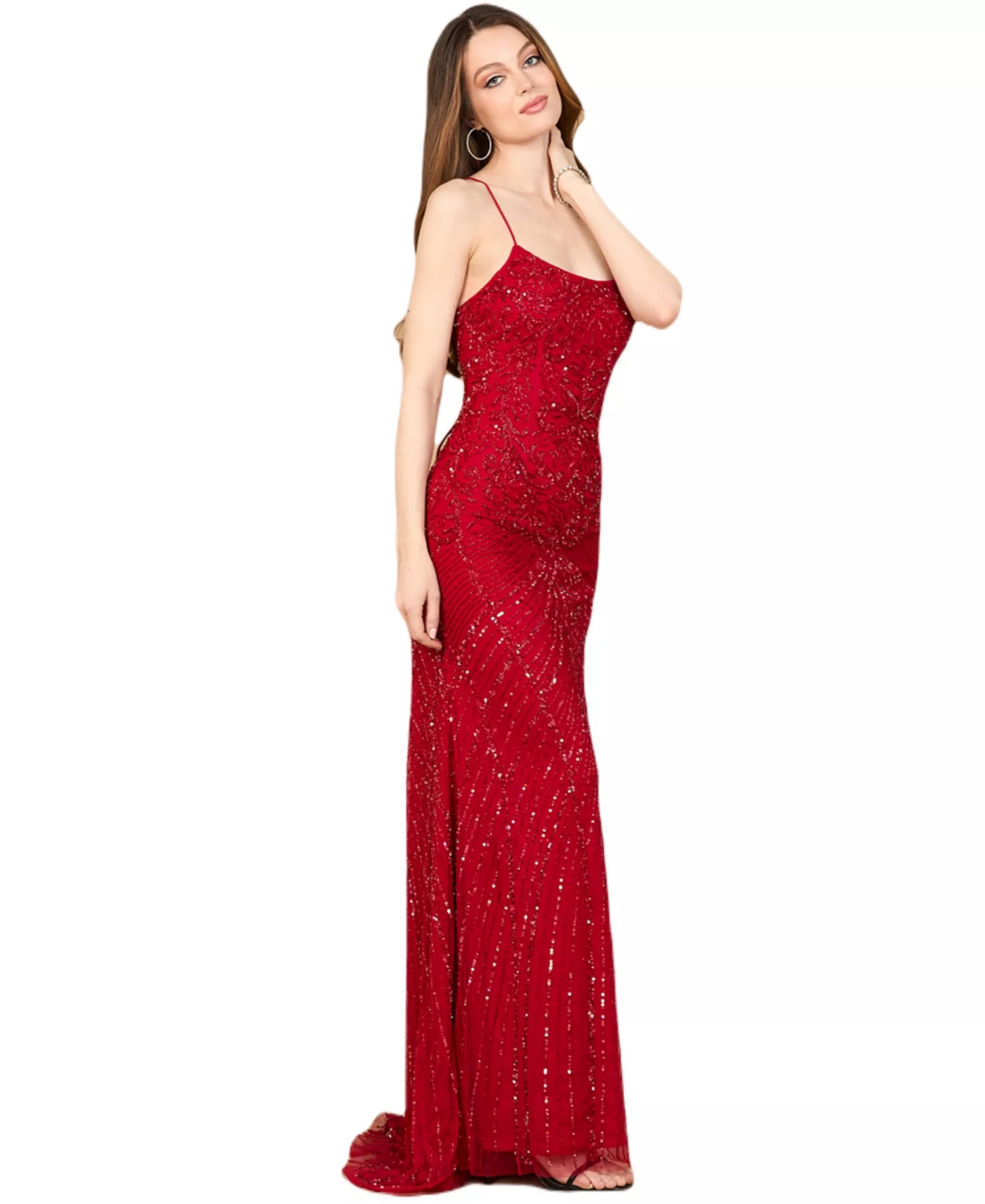 Sparkling Mermaid Scoop-Neck Beaded Floor-Length Evening Gown with Lace-Up Back