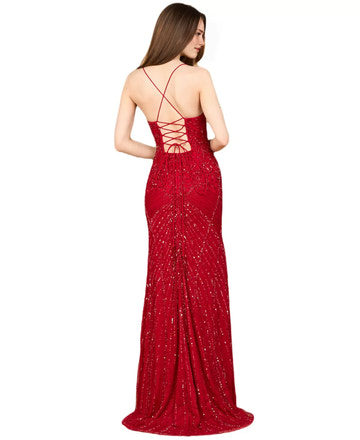 Sparkling Mermaid Scoop-Neck Beaded Floor-Length Evening Gown with Lace-Up Back