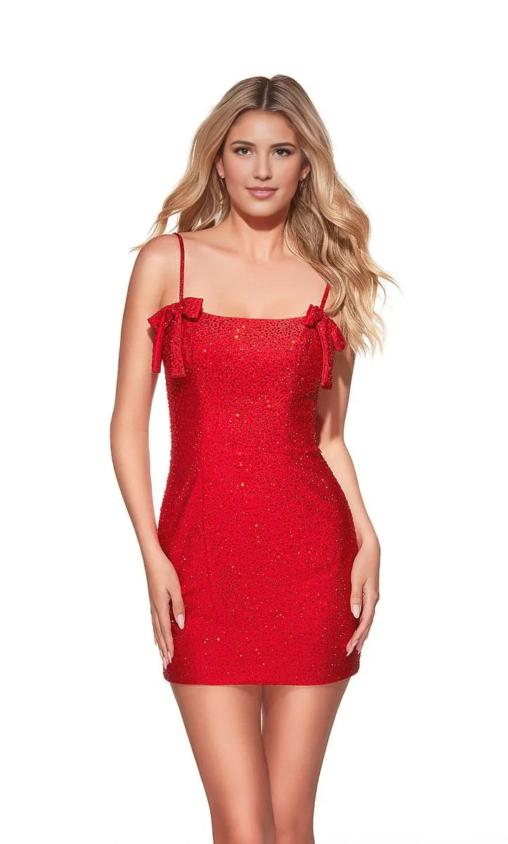 Sparkly Bodycon Square Neck Sleeveless Velvet Short Bow Homecoming Dress
