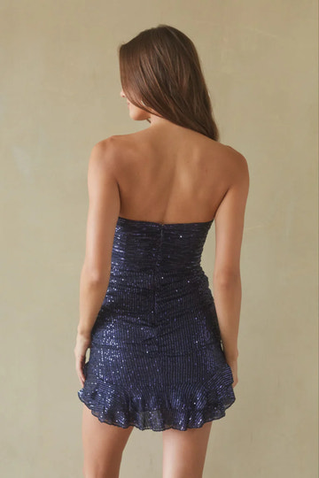 Sparkly Bodycon Strapless Tube Neck Sequin Party Dress Ruched Ruffle Homecoming Dress