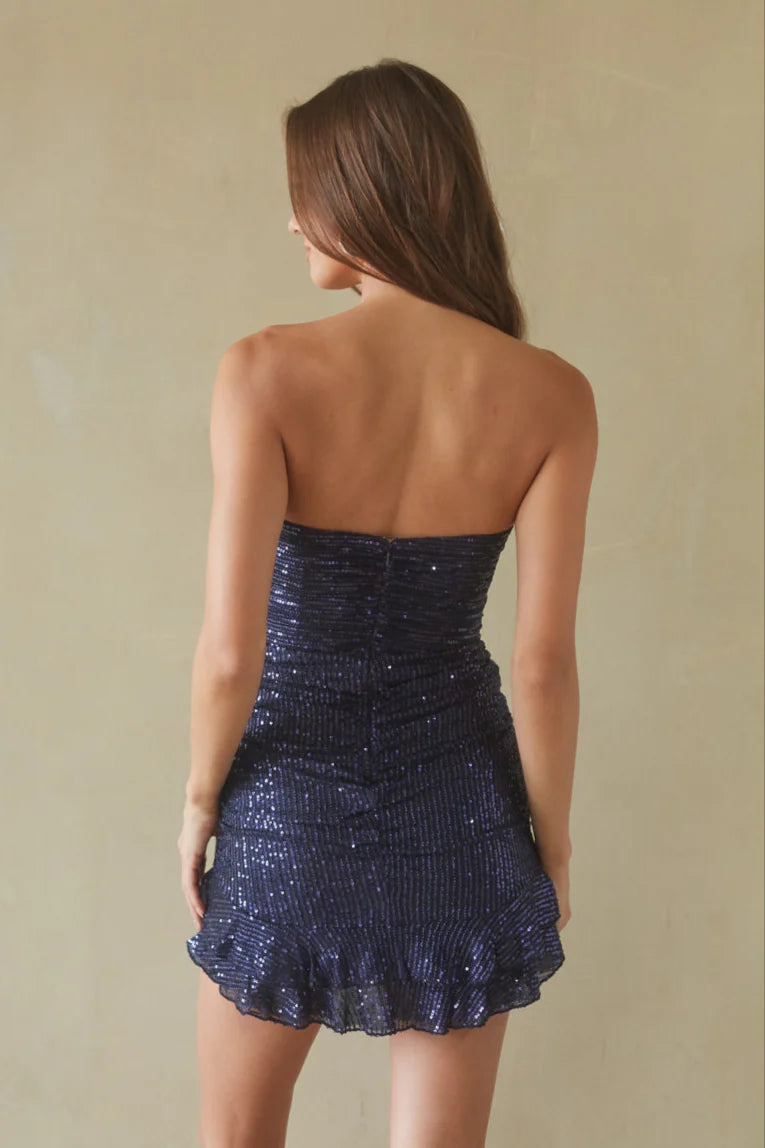 Sparkly Bodycon Strapless Tube Neck Sequin Party Dress Ruched Ruffle Homecoming Dress