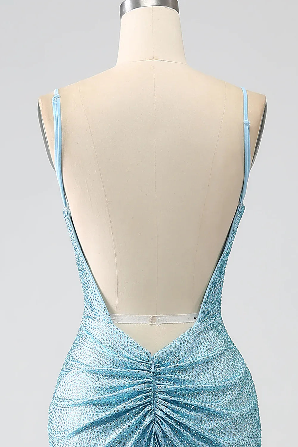 Vestido de Noche Largo de Satén con Escote en V Brillante de Sirena, Espalda Abierta y Abertura