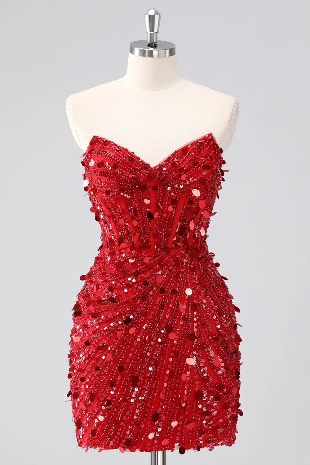 Sparkly Sheath Sweetheart Strapless Sequin Short Homecoming Dress