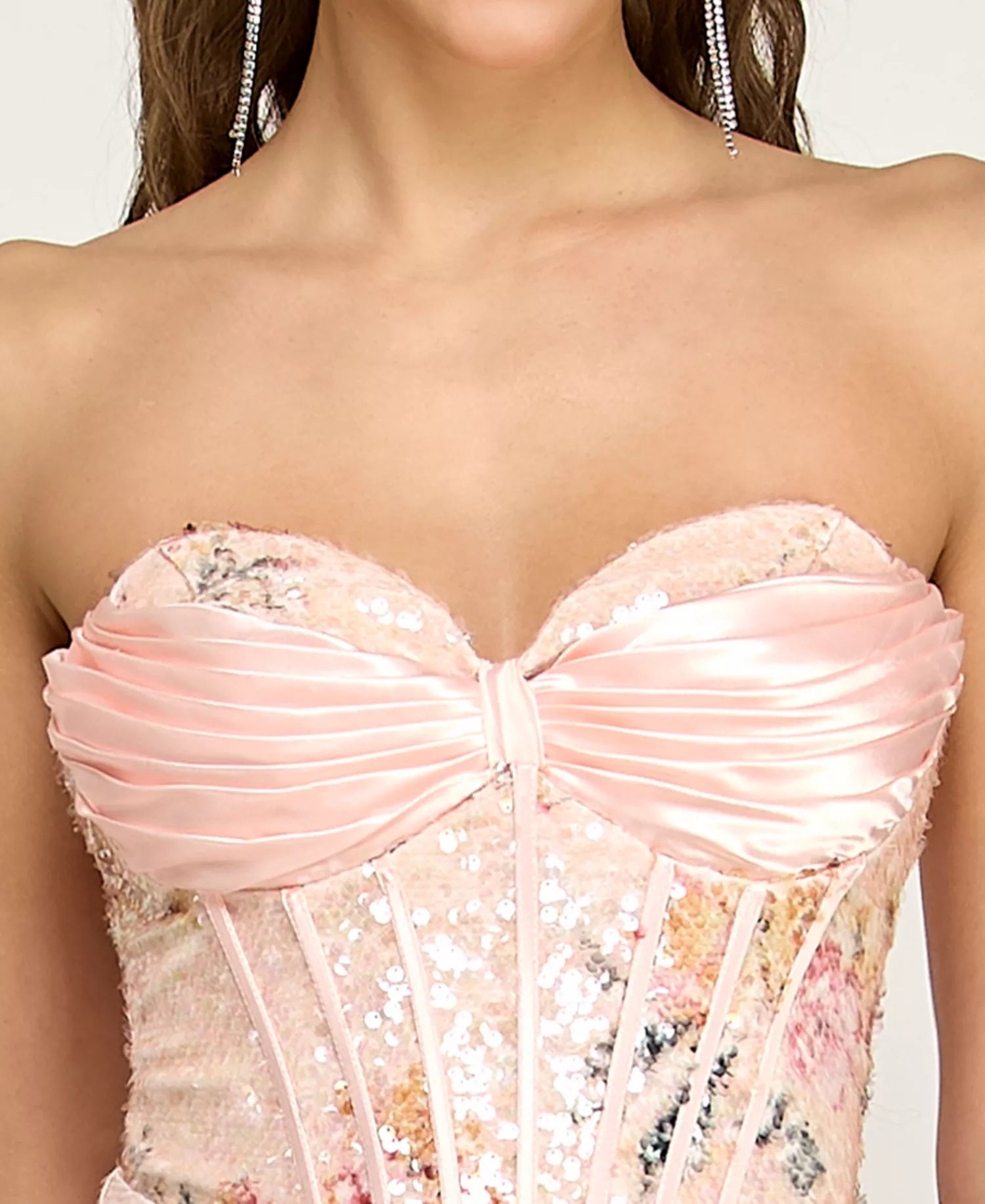 Sparkly Strapless Sequin Floral Corset Evening Dress Mermaid Gown With Slit