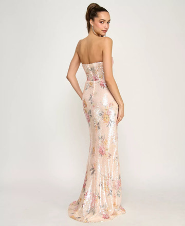 Sparkly Strapless Sequin Floral Corset Evening Dress Mermaid Gown With Slit