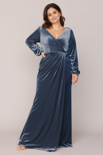 Long Sleeve Fall and Winter Velvet Wrap Bridesmaid Dress V-Neck Party Wedding Guest Dresses With Slit