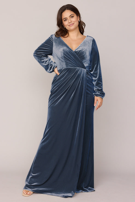 Long Sleeve Fall and Winter Velvet Wrap Bridesmaid Dress V-Neck Party Wedding Guest Dresses With Slit