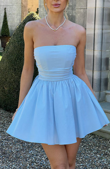 Cute A-line Strapless Cotton Mini Bow Evening Dress Cocktail Homecoming Dress