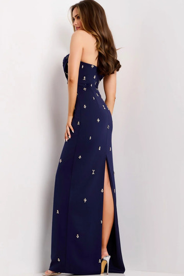 Sheath/Column Strapless Crepe Maxi Beaded Formal Evening Dress