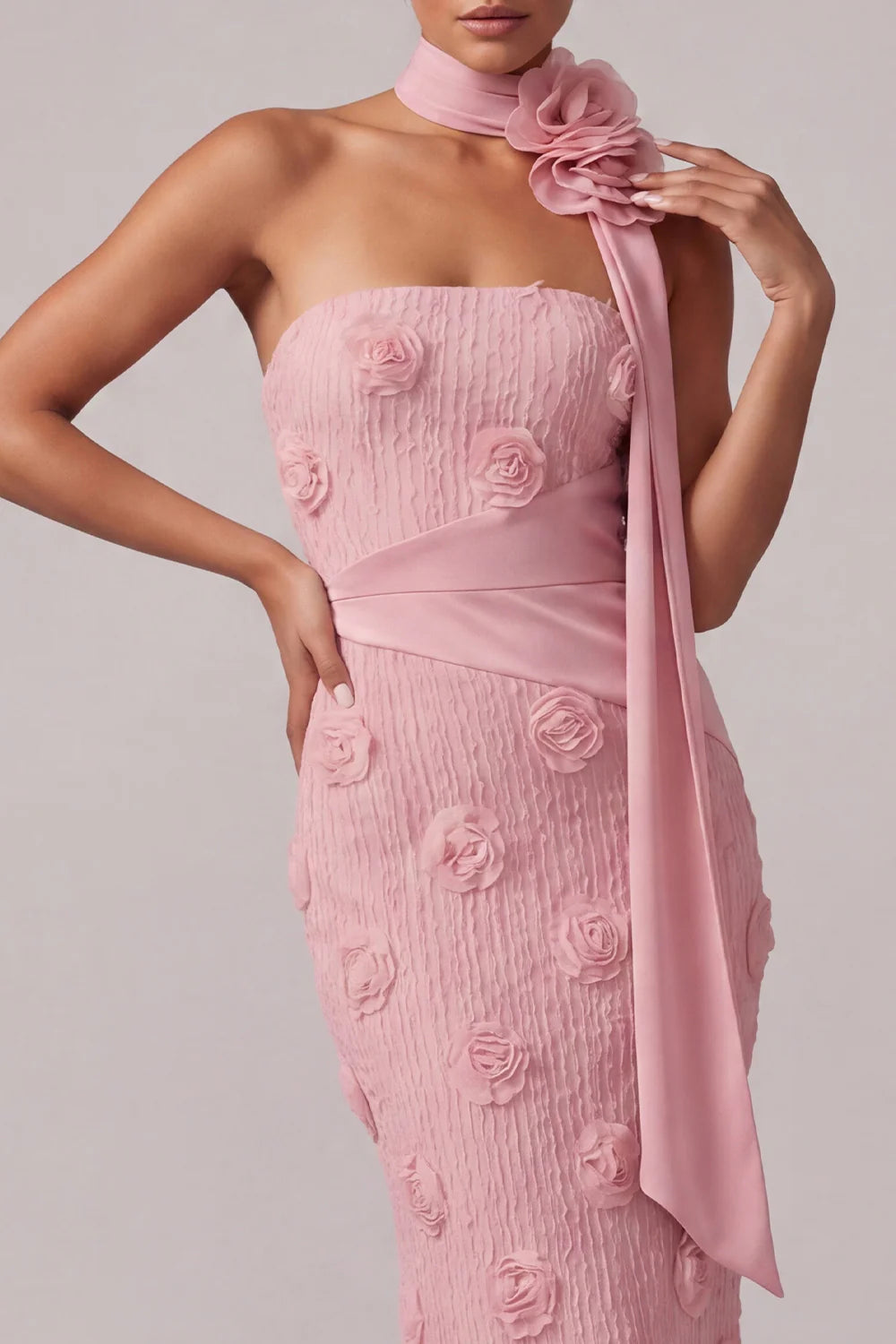 Elegant Mermaid Strapless Floor-Length Mother of the Bride Dress Floral Formal Gown