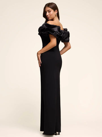 Elegant Strapless Mermaid Gown with Ruffled Bodice High Slit Formal Evening Dress