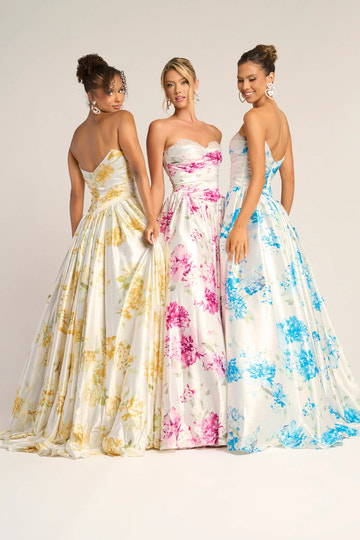 A-line Princess Sweetheart Ball Gown Elegant Strapless Satin Floral Lace Prom Dress