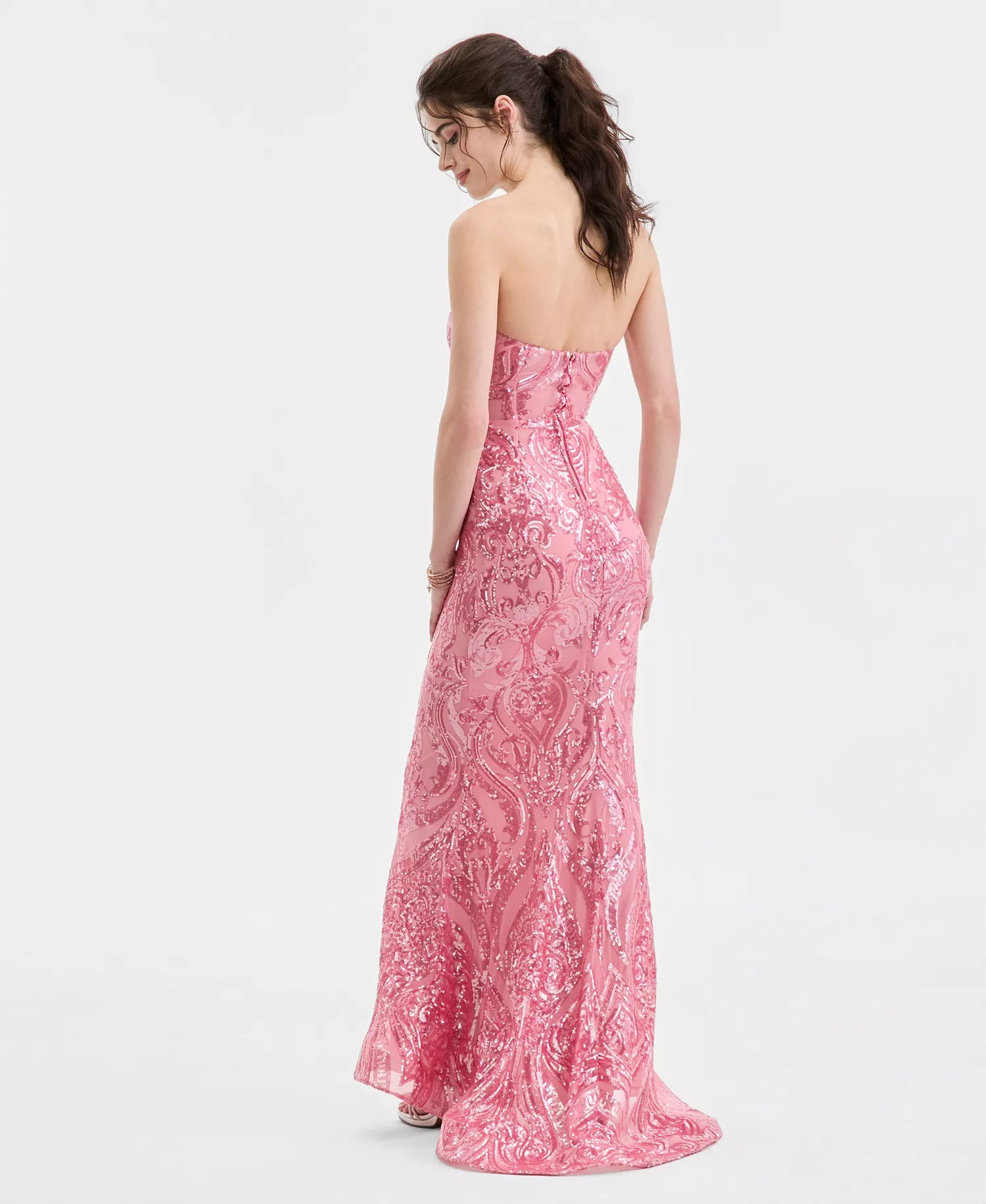 Gorgeous Strapless Sequin Evening Dress Mermaid Gown With Notched Neck