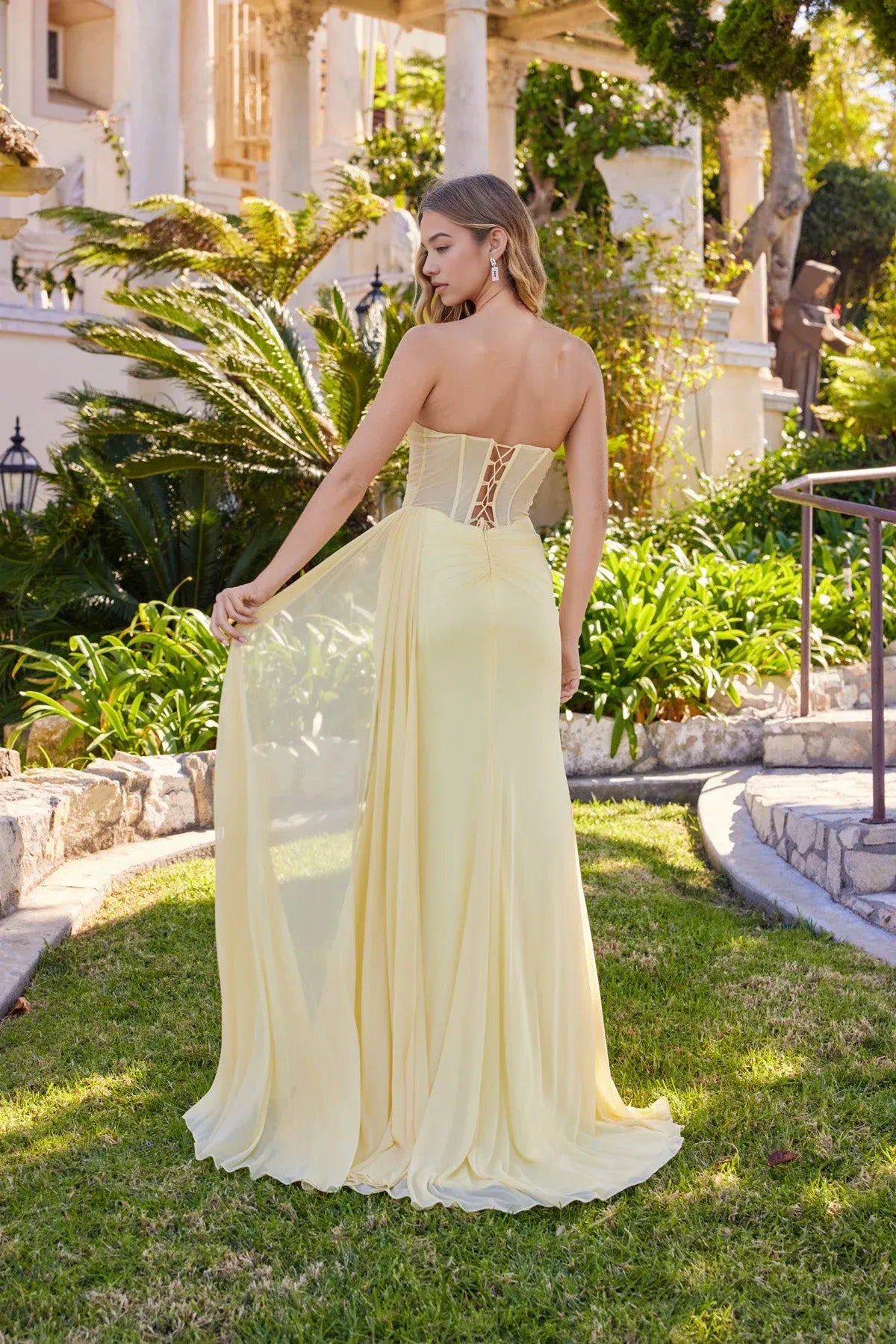 Strapless Sweetheart Chiffon Floor-Length Corset Prom Dress With Slit