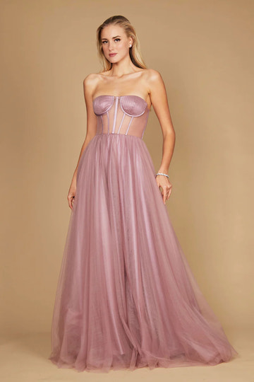 Strapless Tulle Corset Lace-Up Back A-Line Formal Prom Dress Bridal Gown