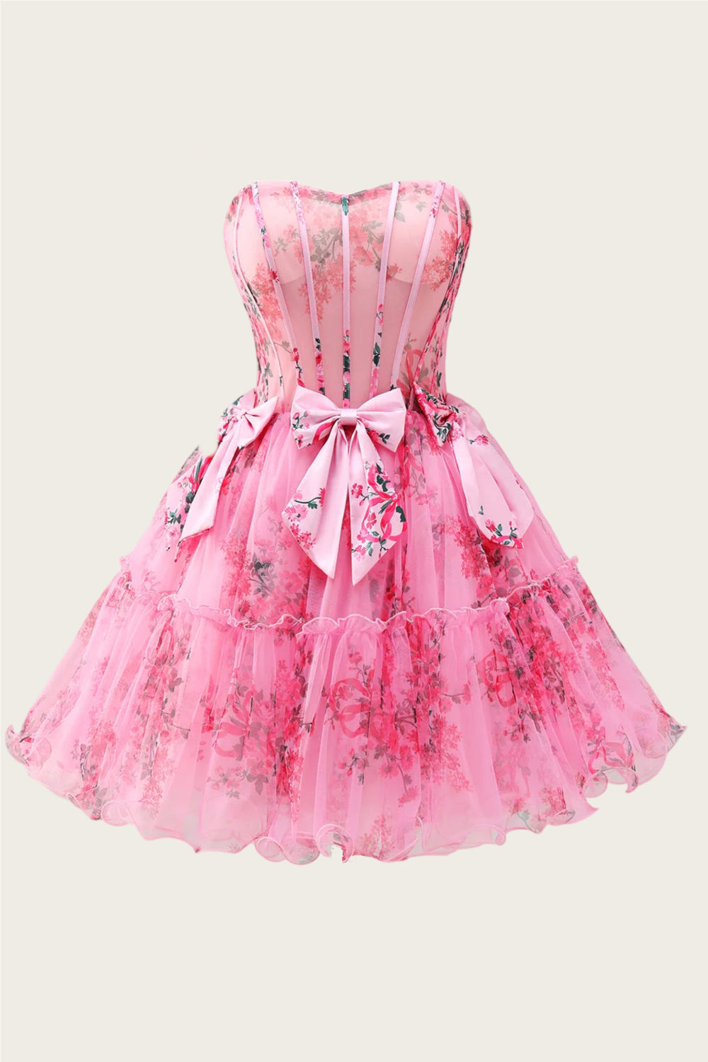 Vestido de cóctel y regreso a casa glamuroso con lazo, escote palabra de honor, corte en A y tul mini