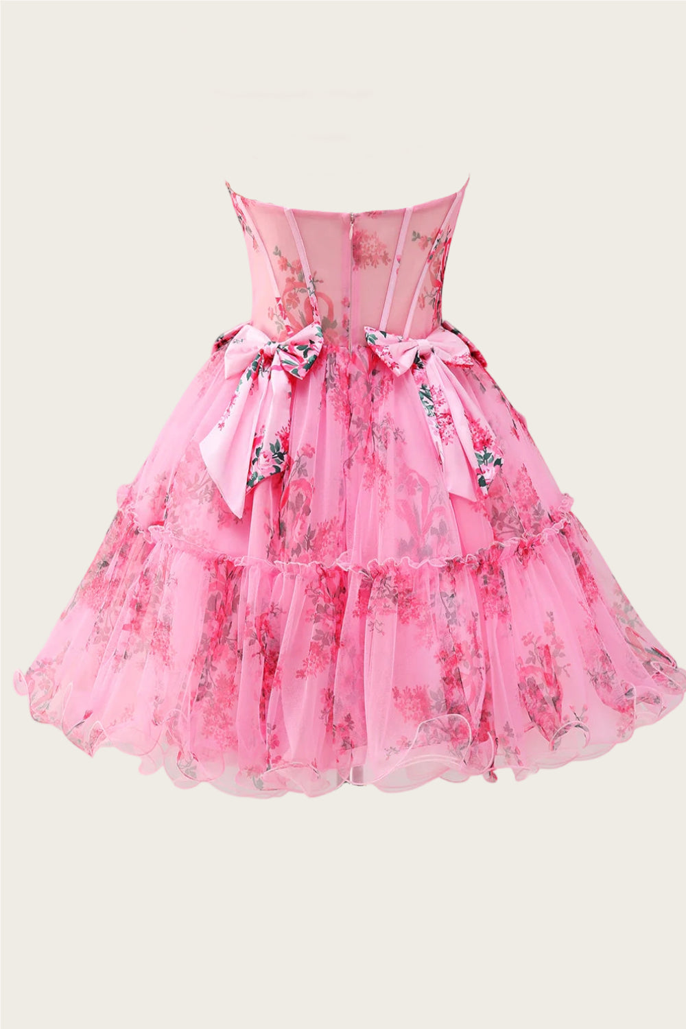 Vestido de cóctel y regreso a casa glamuroso con lazo, escote palabra de honor, corte en A y tul mini