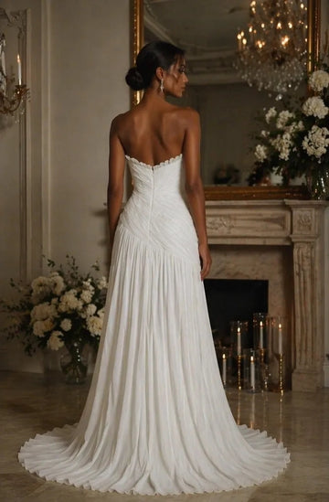 Elegant Mermaid Strapless Plunging Low Back Chapel Train Wedding Dress