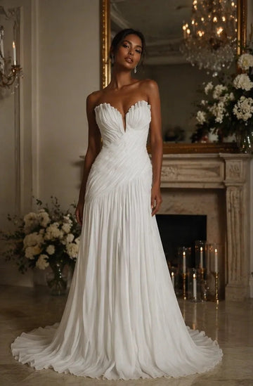 Elegant Mermaid Strapless Plunging Low Back Chapel Train Wedding Dress