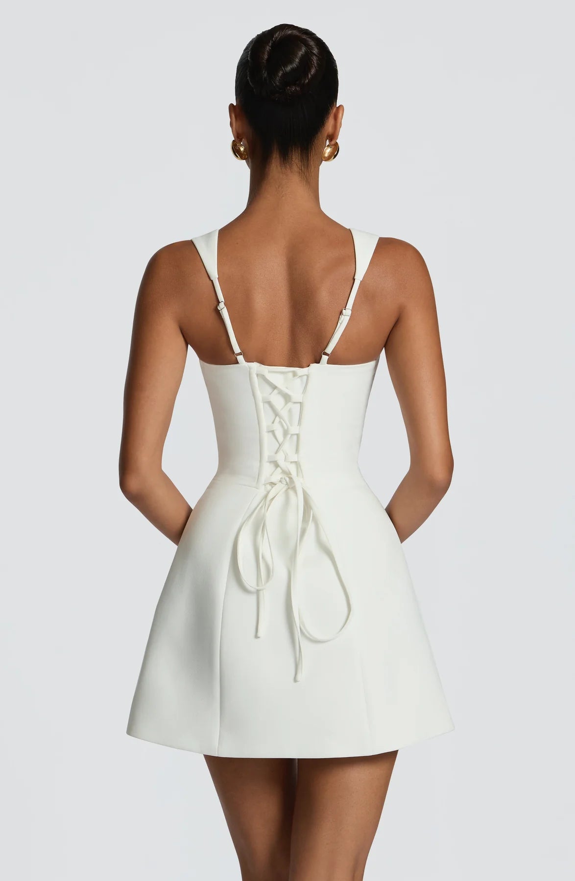 Structured Fit Flare Square Neck Sleeveless Mini Lace-Up Corset Party Dress