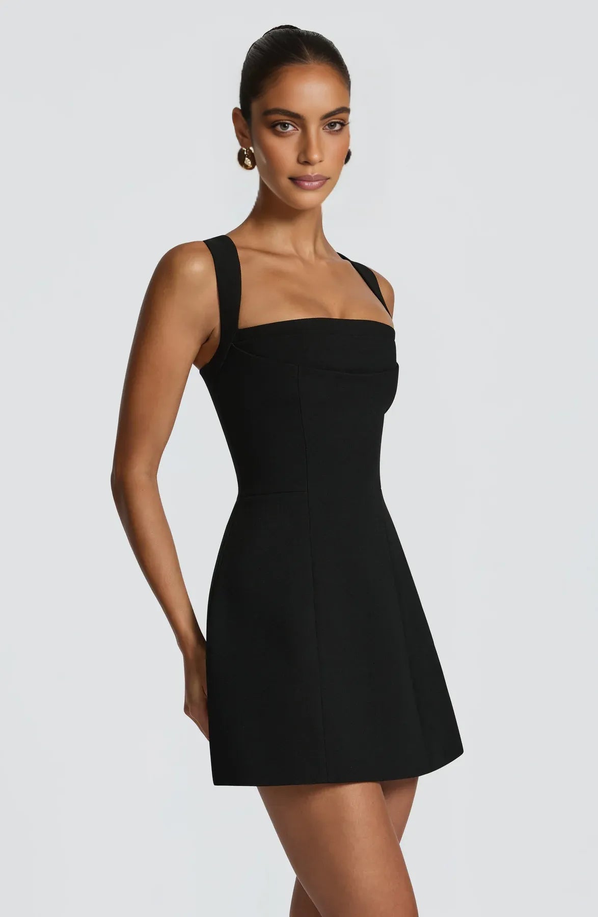 Structured Fit Flare Square Neck Sleeveless Mini Lace-Up Corset Party Dress