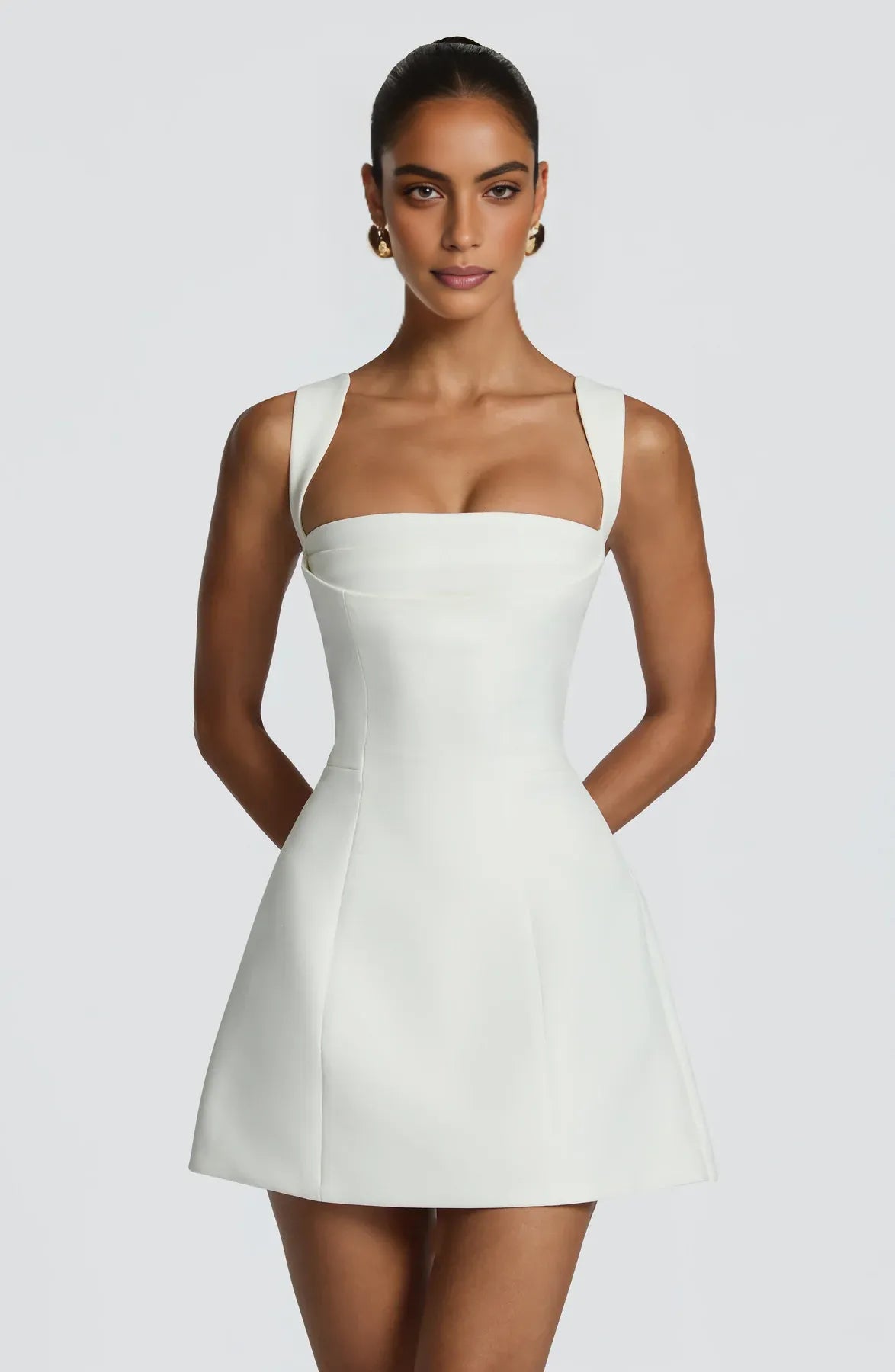 Structured Fit Flare Square Neck Sleeveless Mini Lace-Up Corset Party Dress