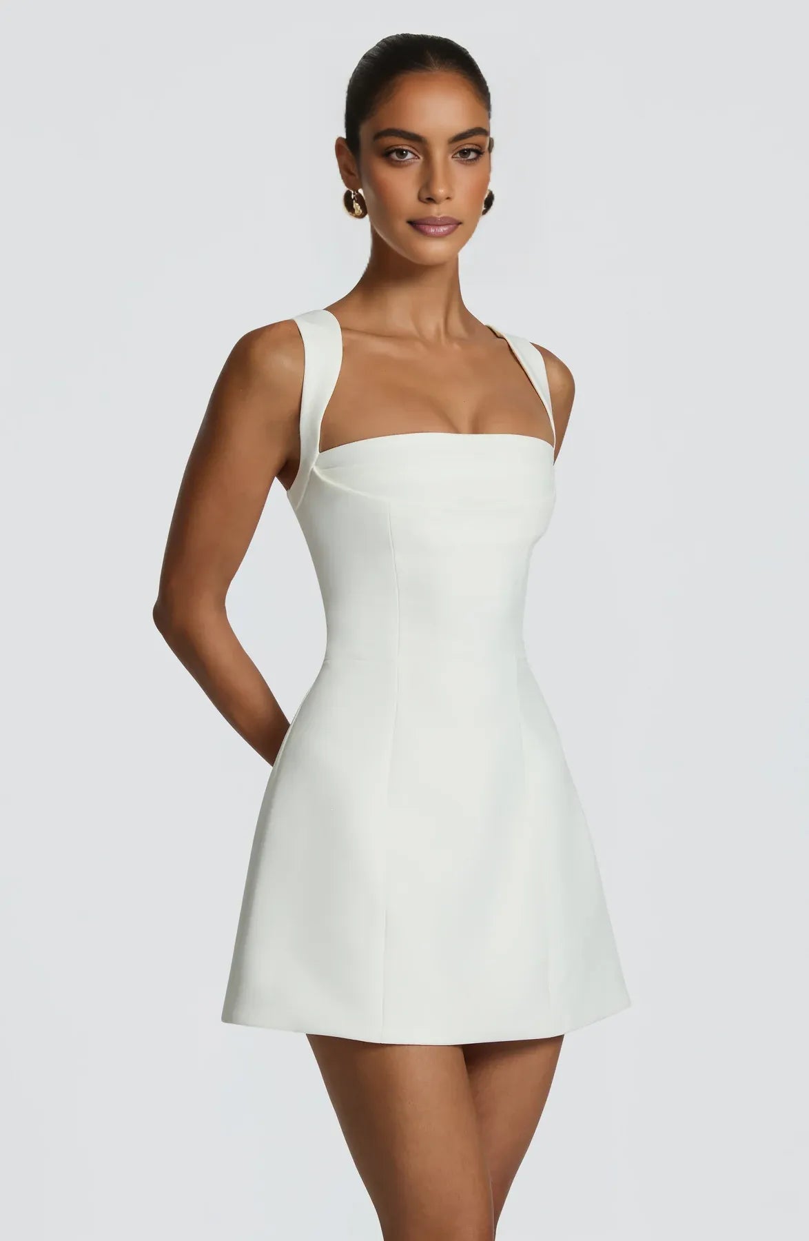 Structured Fit Flare Square Neck Sleeveless Mini Lace-Up Corset Party Dress