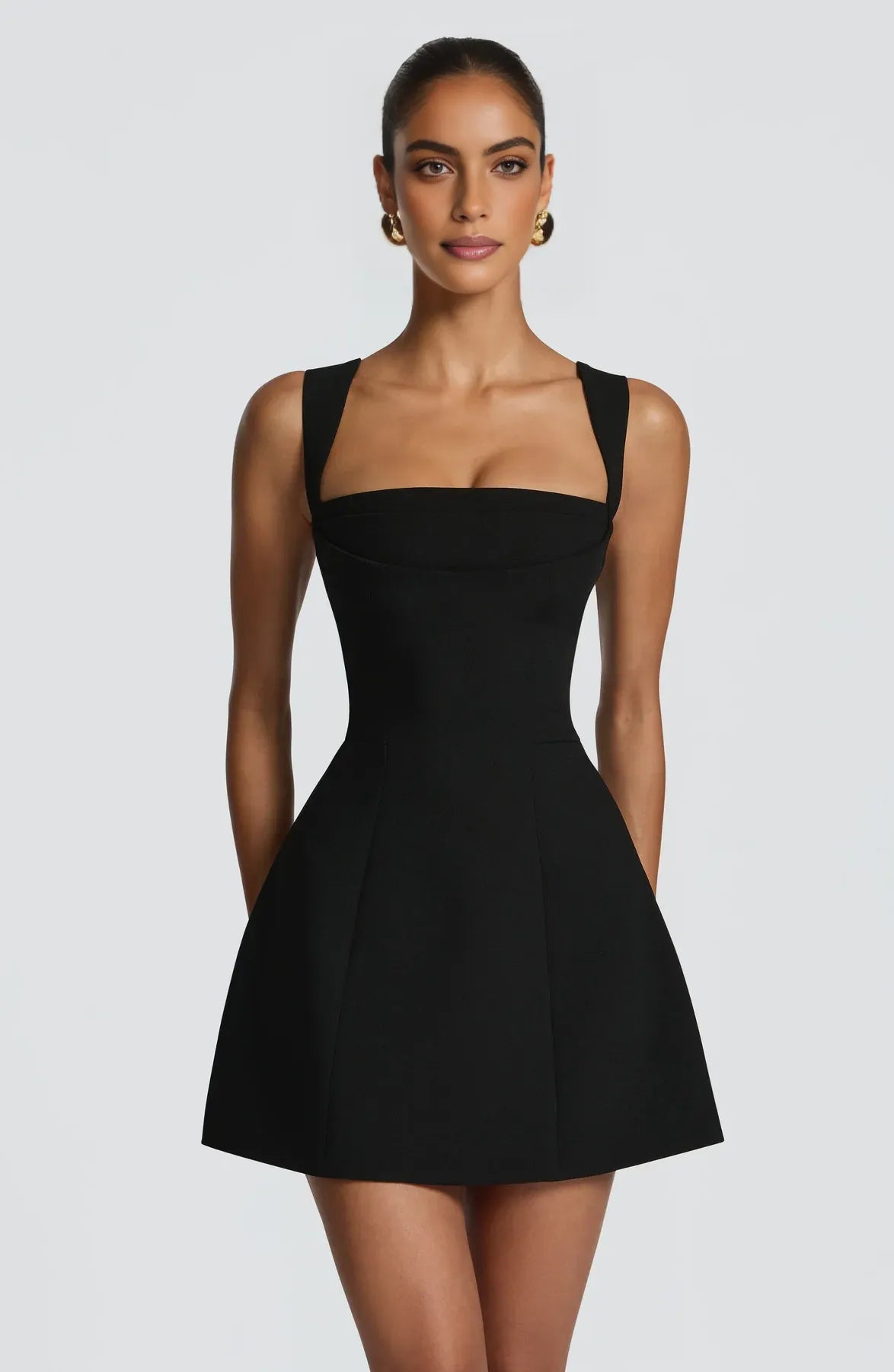 Structured Fit Flare Square Neck Sleeveless Mini Lace-Up Corset Party Dress
