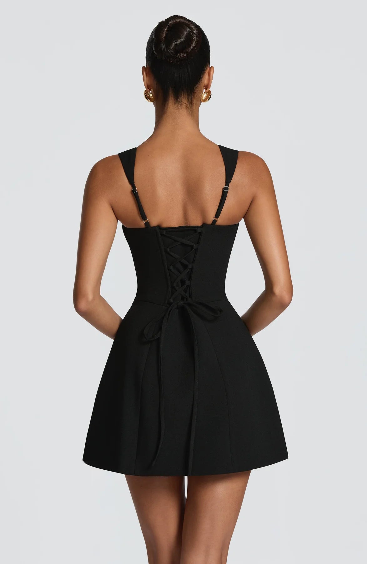 Structured Fit Flare Square Neck Sleeveless Mini Lace-Up Corset Party Dress