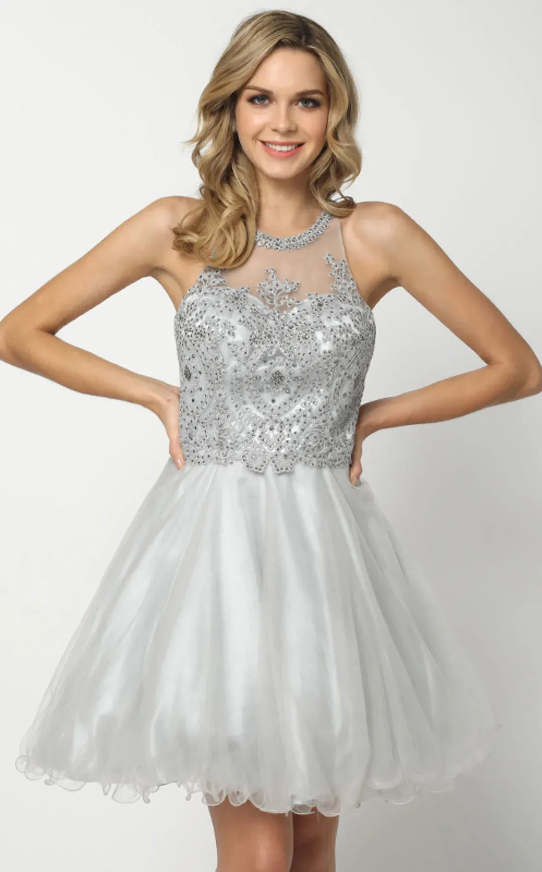 Stunning A-Line Halter Sleeveless Tulle Short Beaded Homecoming Dress