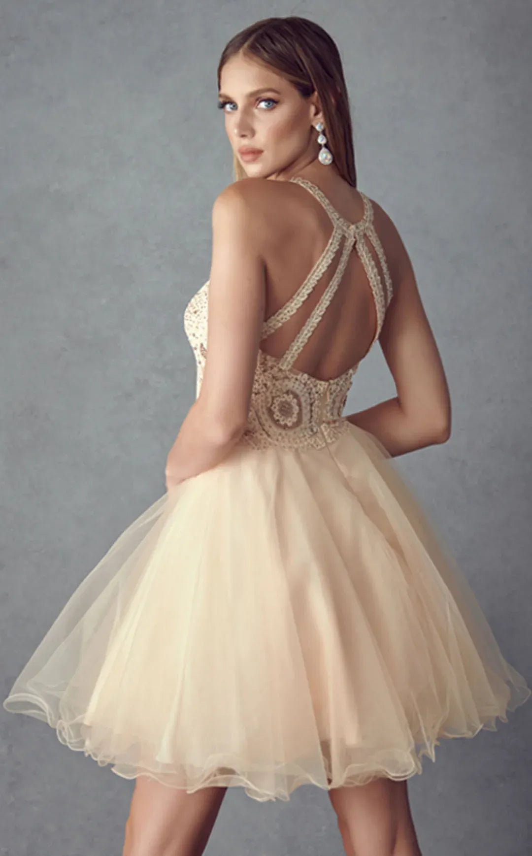 Stunning A-Line Halter Sleeveless Tulle Short Beaded Homecoming Dress
