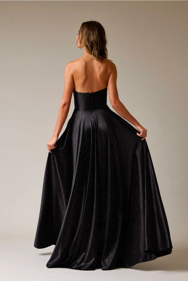 Stunning A-Line Strapless Sleeveless Satin Floor-Length Glitter Cowl Draped Evening Dress