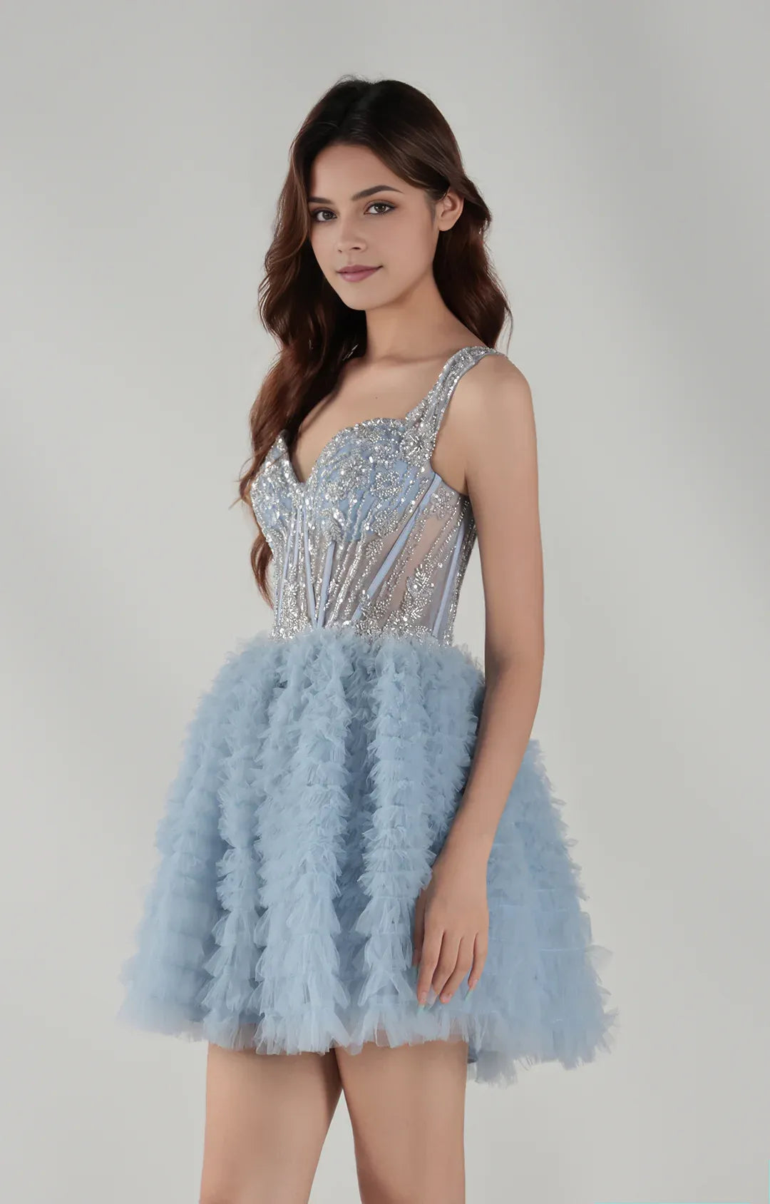 Stunning ALine Sweetheart Tulle Short Sequin Corset Puffy Homecoming Dress