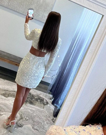 Stunning Bodycon DeepV LongSleeve Sequin Cutout Slit Short Homecoming Dress