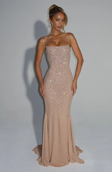 Stunning Lace-Up Back Mermaid Gown with Sparkling Rhinestones Evening Dress