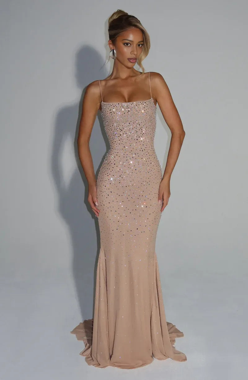 Stunning Lace-Up Back Mermaid Gown with Sparkling Rhinestones Evening Dress