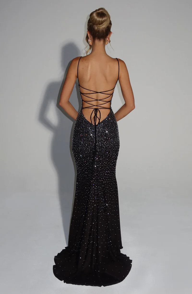 Stunning Lace-Up Back Mermaid Gown with Sparkling Rhinestones Evening Dress