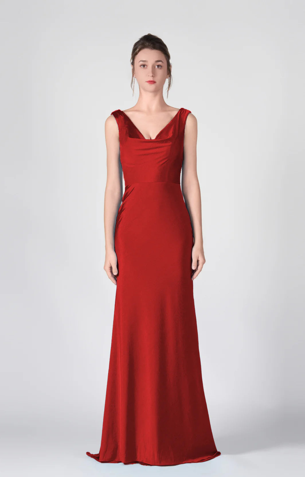 Stunning Mermaid Cowl Neck Sleeveless Satin Floor Length Deep V Back Evening Dress