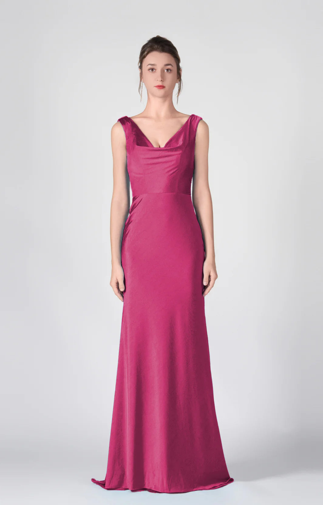 Stunning Mermaid Cowl Neck Sleeveless Satin Floor Length Deep V Back Evening Dress