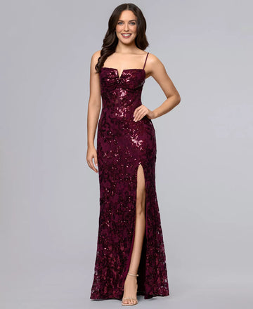 Stunning Mermaid Spaghetti Strap Sequin Lace Long Corset Evening Gown With Hight Slit